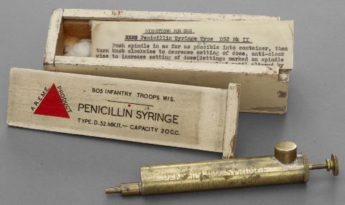 Brass penicillin syringe with wooden box