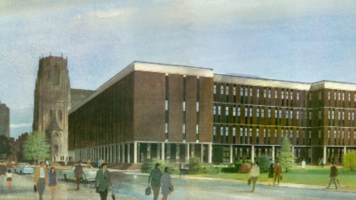 Illustration of the front elevation of the Stopford Building